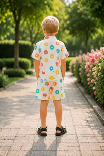 Multicolor printed cotton blend kids cord set