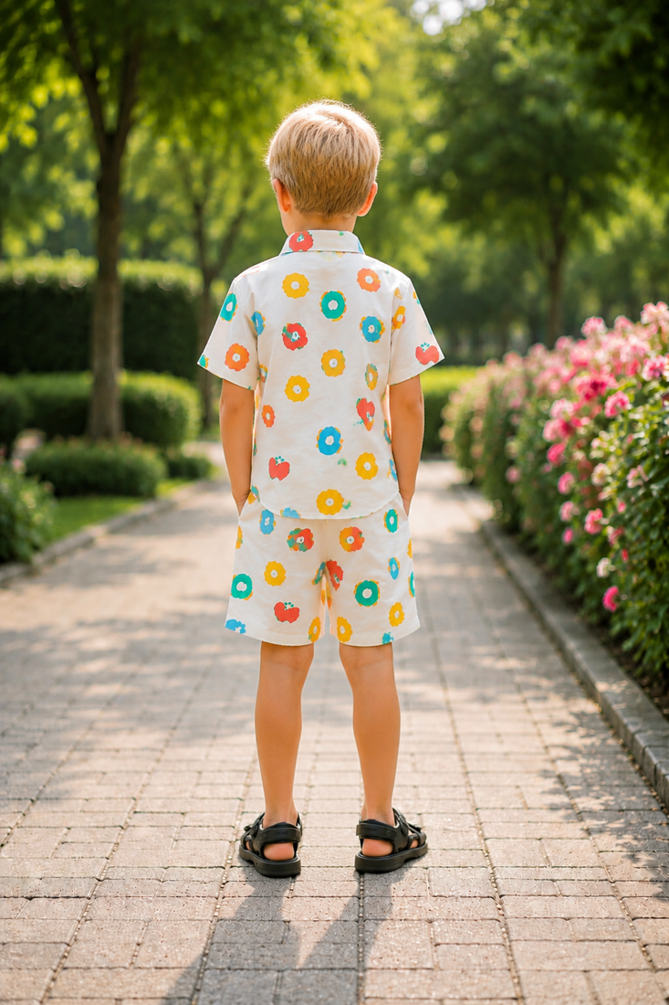 Multicolor printed cotton blend kids cord set