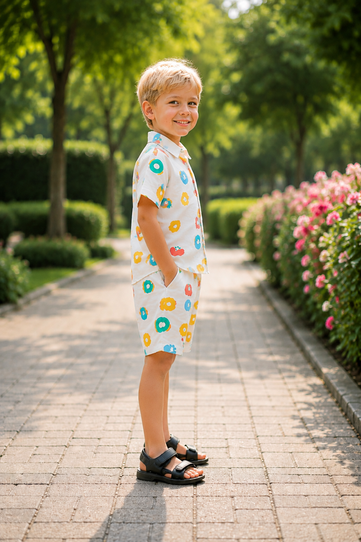 Multicolor printed cotton blend kids cord set