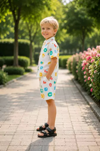 Multicolor printed cotton blend kids cord set