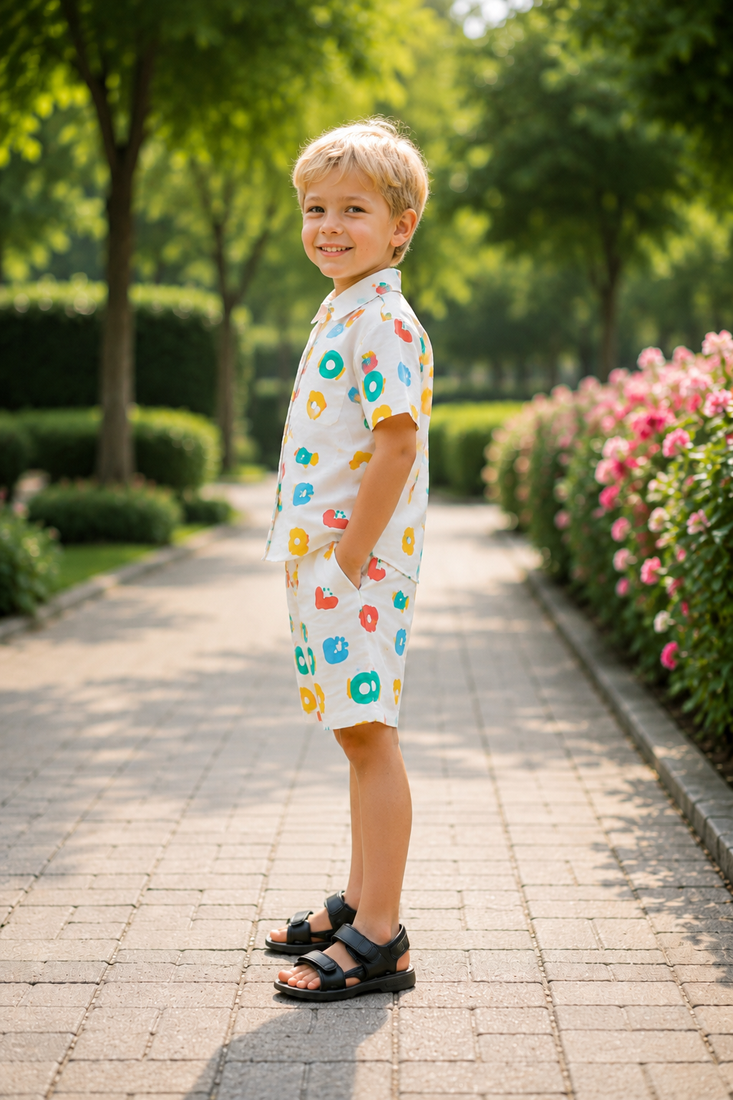 Multicolor printed cotton blend kids cord set