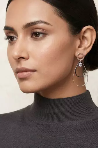 Gold Plated CZ Long Bar Leafe Hoop Dangle Drop Earrings for Girls and Wo 