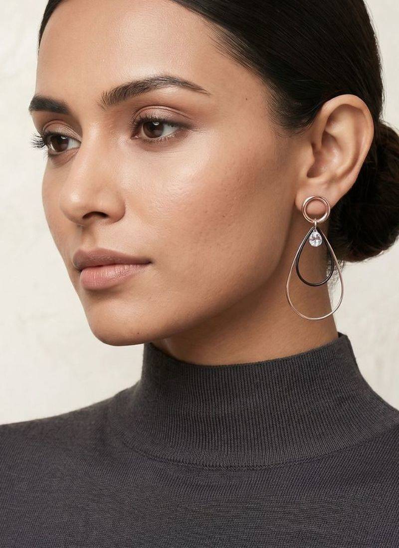 Gold Plated CZ Long Bar Leafe Hoop Dangle Drop Earrings for Girls and Wo 
