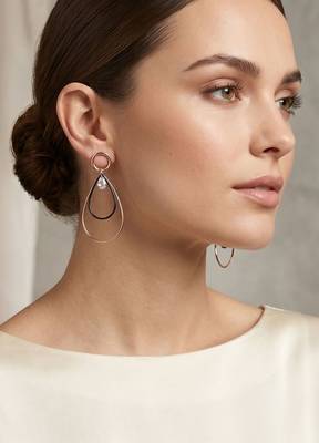 Gold Plated CZ Long Bar Leafe Hoop Dangle Drop Earrings for Girls and Wo  2