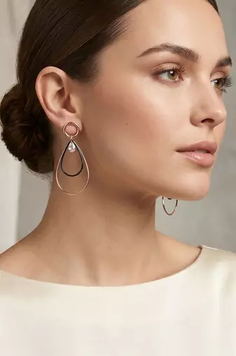 Gold Plated CZ Long Bar Leafe Hoop Dangle Drop Earrings for Girls and Wo 