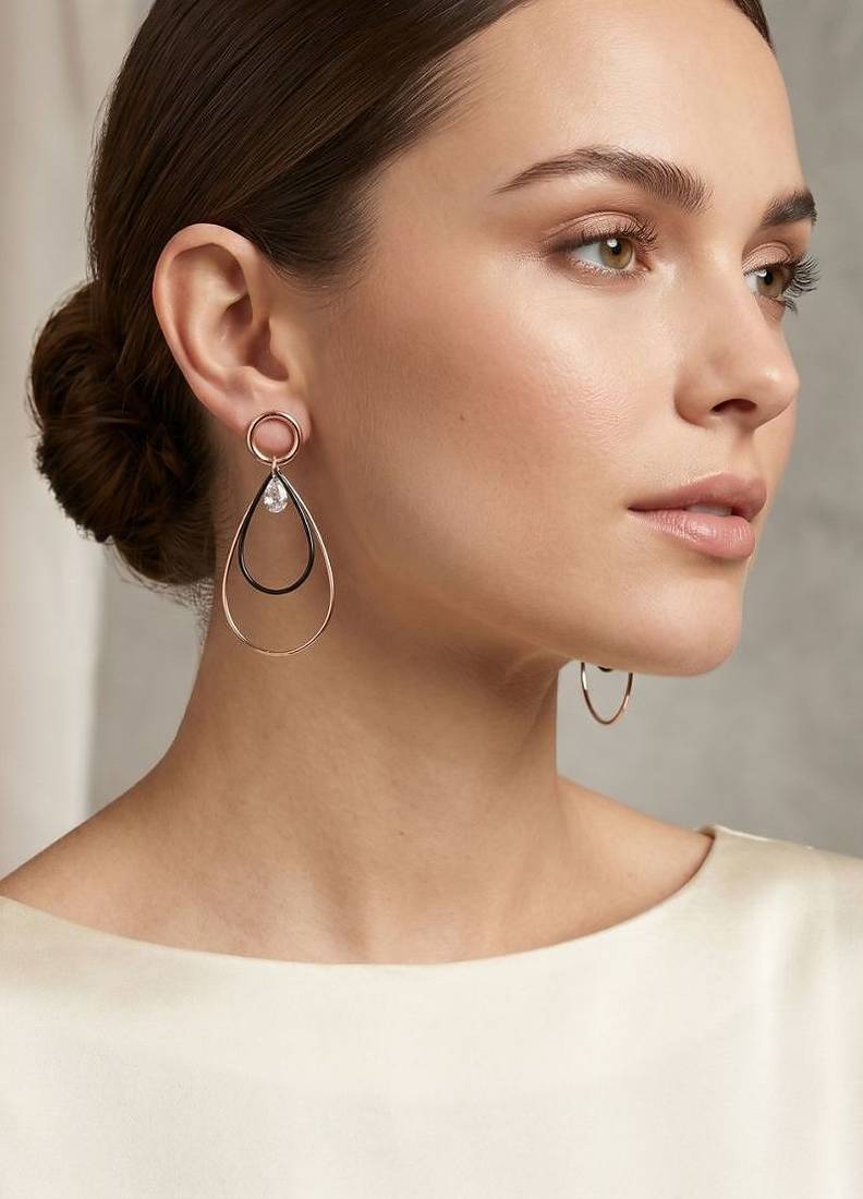 Gold Plated CZ Long Bar Leafe Hoop Dangle Drop Earrings for Girls and Wo 
