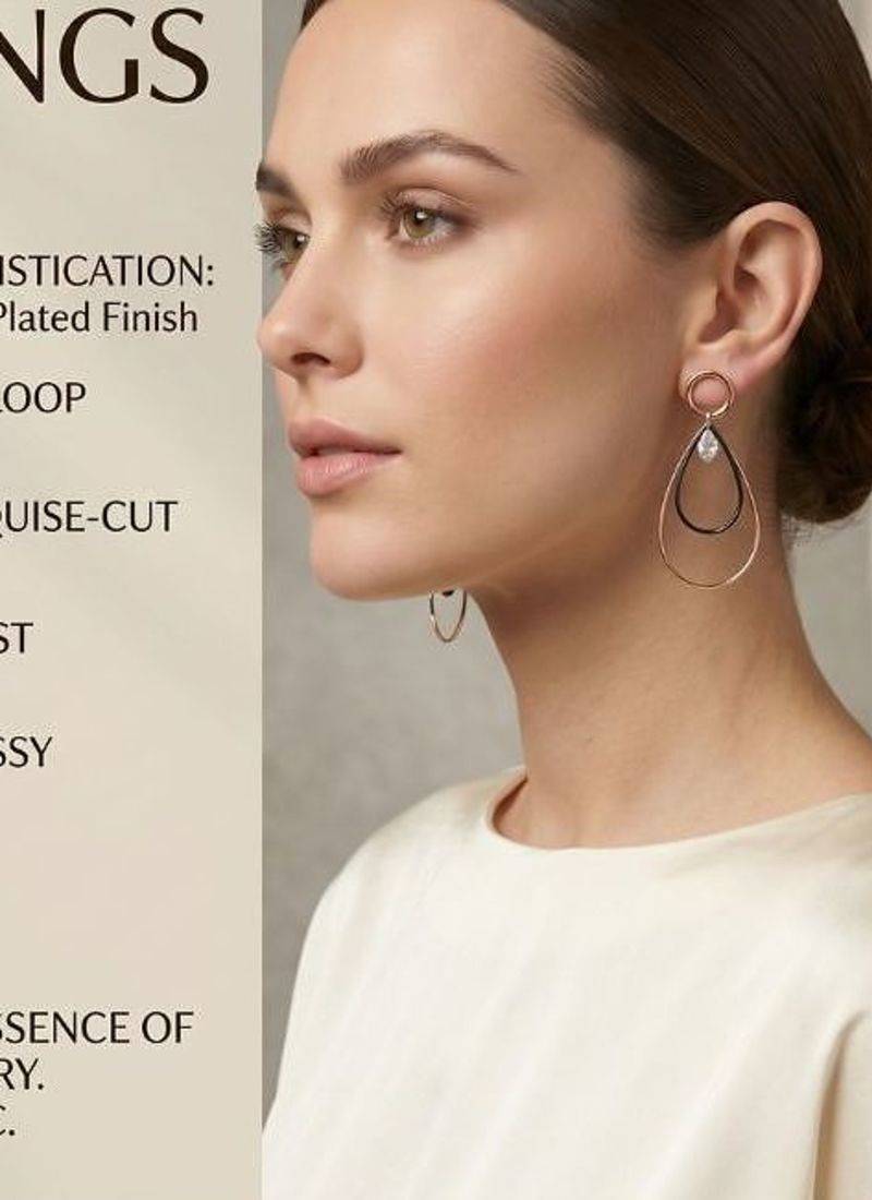 Gold Plated CZ Long Bar Leafe Hoop Dangle Drop Earrings for Girls and Wo 
