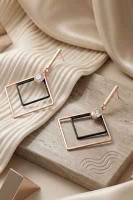 Square Arc Earrings | Gold-Plated Figure Geometric Dangle | Hypoallergenic Lightweight Jewelry for Wo  1