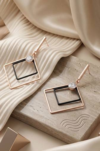 Square Arc Earrings | Gold-Plated Figure Geometric Dangle | Hypoallergenic Lightweight Jewelry for Wo 