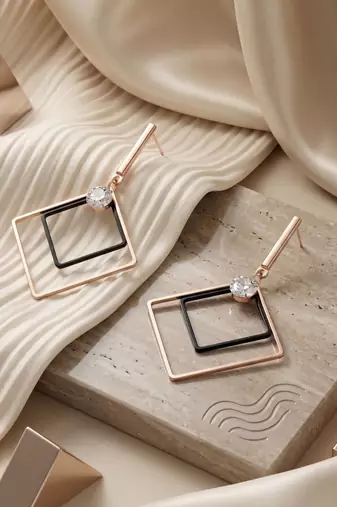 Square Arc Earrings | Gold-Plated Figure Geometric Dangle | Hypoallergenic Lightweight Jewelry for Wo 