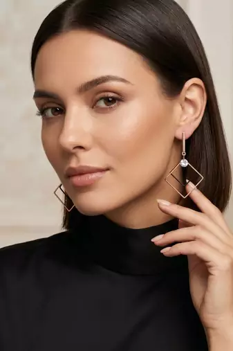 Square Arc Earrings | Gold-Plated Figure Geometric Dangle | Hypoallergenic Lightweight Jewelry for Wo 