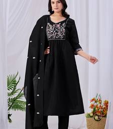Black embroidered mul cotton kurta pant dupatta set | handwork & floral embroidery
