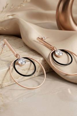 Gold Plated CZ Long Bar Circular Geometric Hoop Dangle Drop Earrings for Girls and Wo  1