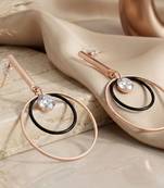 Gold Plated CZ Long Bar Circular Geometric Hoop Dangle Drop Earrings for Girls and Wo 