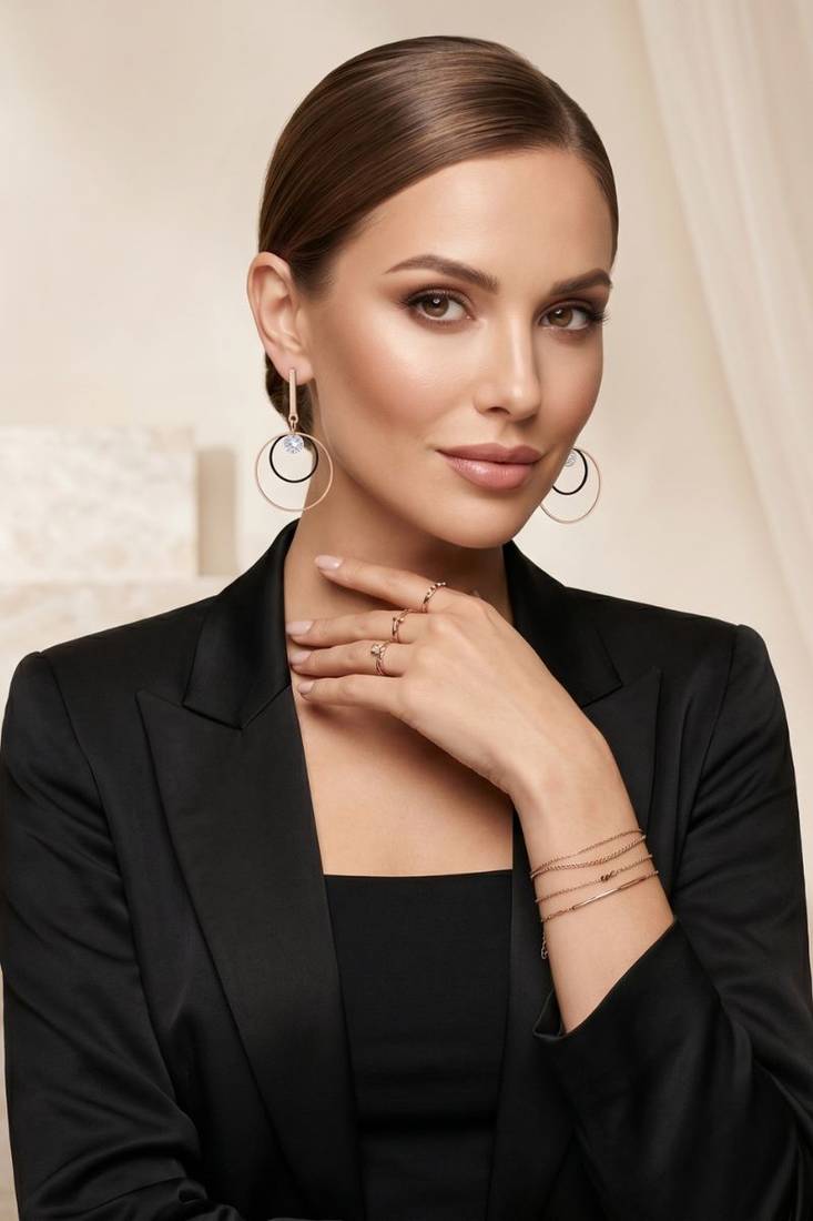 Gold Plated CZ Long Bar Circular Geometric Hoop Dangle Drop Earrings for Girls and Wo 