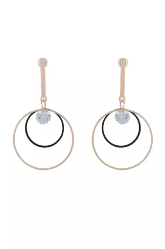 Gold Plated CZ Long Bar Circular Geometric Hoop Dangle Drop Earrings for Girls and Wo 