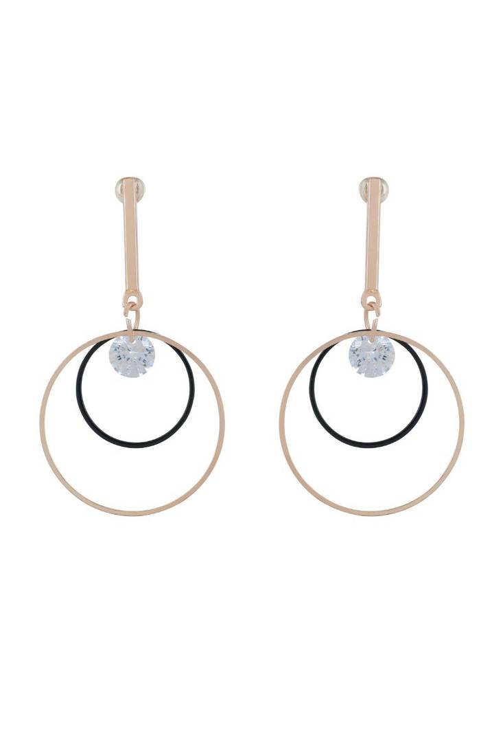 Gold Plated CZ Long Bar Circular Geometric Hoop Dangle Drop Earrings for Girls and Wo 