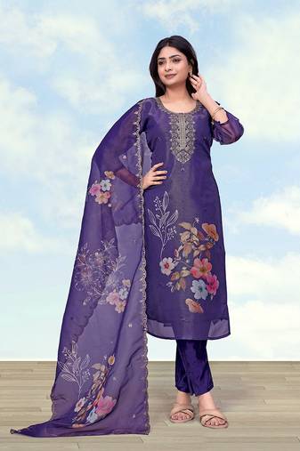 Purple simar kurta set with floral print