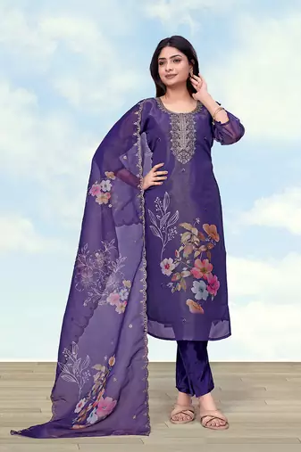 Purple simar kurta set with floral print