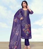Purple simar kurta set with floral print