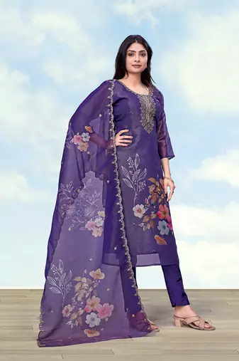 Purple simar kurta set with floral print