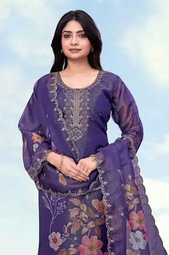 Purple simar kurta set with floral print