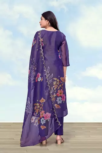 Purple simar kurta set with floral print