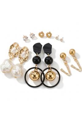 Wo  Set of 6 Gold-Plated Pear-Beaded Hoop Earrings  6