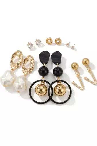 Wo  Set of 6 Gold-Plated Pear-Beaded Hoop Earrings 