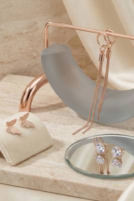 Set of 3 Rose-Gold-Plated Pear-Beaded Hoop Earrings 1