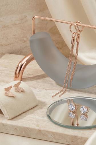 Set of 3 Rose-Gold-Plated Pear-Beaded Hoop Earrings