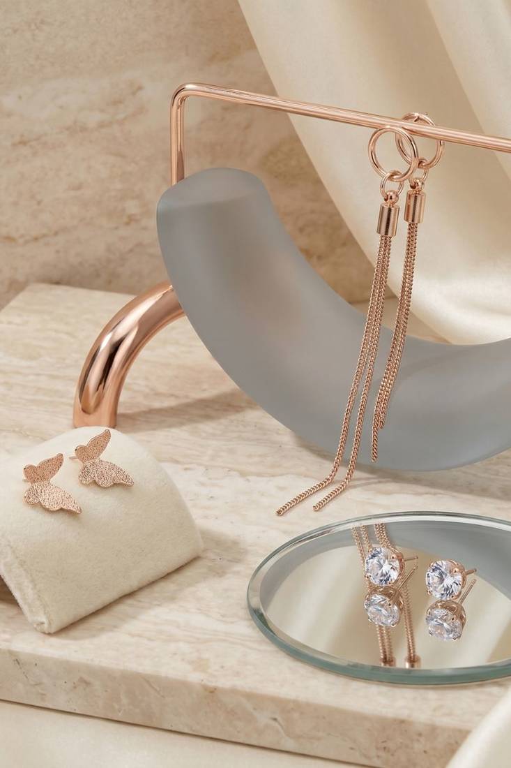 Wo  Set of 3 Rose-Gold-Plated Pear-Beaded Hoop Earrings