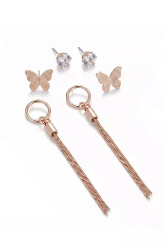 Set of 3 Rose-Gold-Plated Pear-Beaded Hoop Earrings
