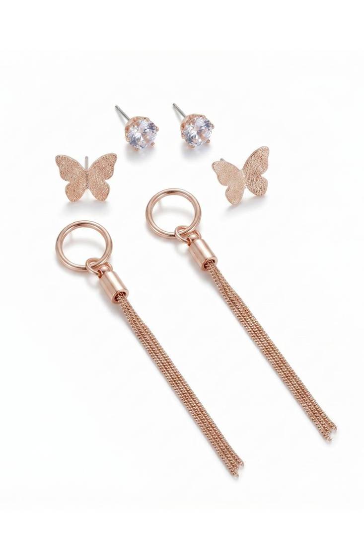 Wo  Set of 3 Rose-Gold-Plated Pear-Beaded Hoop Earrings