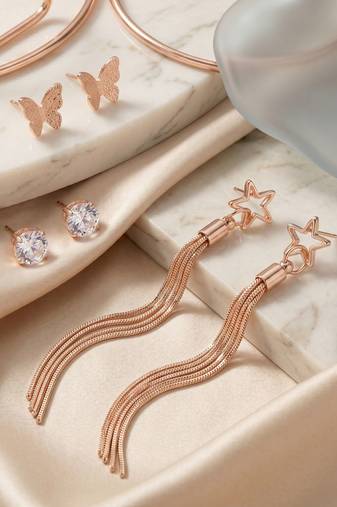 Set of 3 Rose-Gold-Plated Pear-Beaded Earrings 