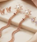 Wo  Set of 3 Rose-Gold-Plated Pear-Beaded Hoop Earrings