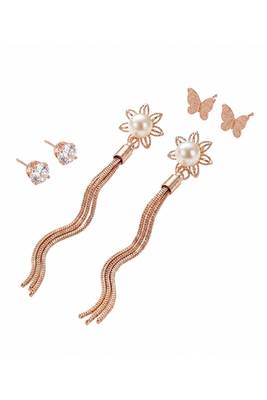 Wo  Set of 3 Rose-Gold-Plated Pear-Beaded Hoop Earrings 3