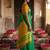 Green colour handloom cotton saree with contrast border & tassels
