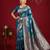 Teal blue colour silk blend woven zari designer saree with blouse