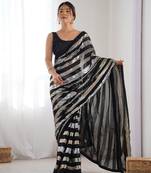 Black colour heavy georgette sequin saree with blouse