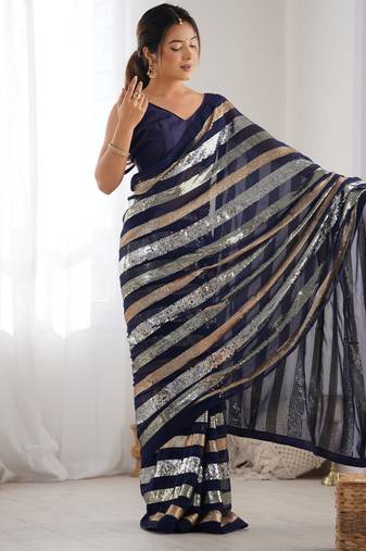 Blue colour heavy georgette sequin saree with blouse