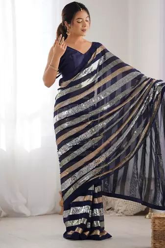 Blue colour heavy georgette sequin saree with blouse