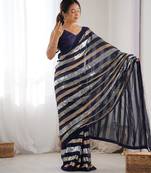 Blue colour heavy georgette sequin saree with blouse