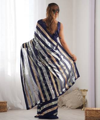 Blue colour heavy georgette sequin saree with blouse 2