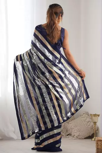 Blue colour heavy georgette sequin saree with blouse