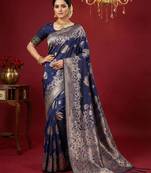 Navy blue colour silk blend woven zari designer saree with blouse