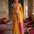Gold colour handloom cotton saree with contrast border & tassels