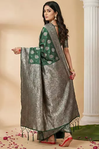 Green coloue silk blend woven designer saree with blouse