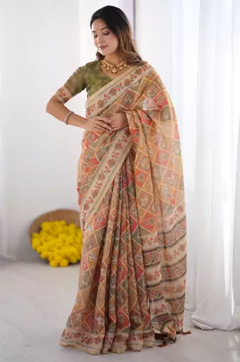 Orange color ready to wear saree with unstich blouse
