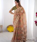 Orange color ready to wear saree with unstich blouse